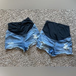 Maternity Jean shorts over belly